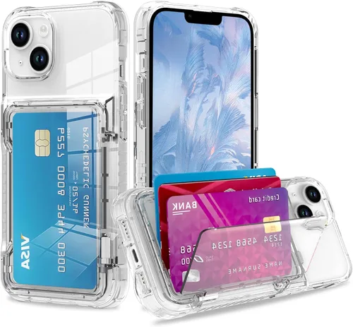 Vista 25 de Funda tipo cartera para iPhone 13 Pro Max con 3 ranuras para tarjetas de crédito, a prueba de golpes, híbrida, resistente, transparente Cubierta