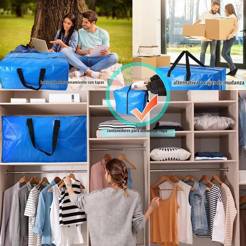 Vista 6 de Paquete de 2 bolsas de almacenamiento extra grandes resistentes – asas fuertes y correas de mochila – Bolsas de almacenamiento que ahorran espacio