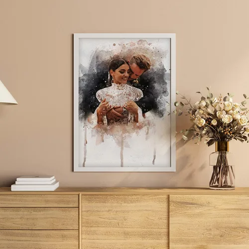 Vista 2 de Awesometik Lienzo de retrato de acuarela de foto, impresión de ilustración de boda, obra de arte personalizada, arte de acuarela, arte de pared