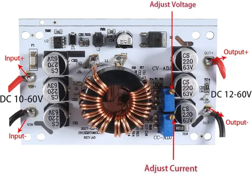 Vista 3 de Aobao 3pcs 600W Convertidor de impulso de corriente constante DC-DC 10V-60V a 12-60V 10A Módulo de fuente de alimentación ajustable aumentador