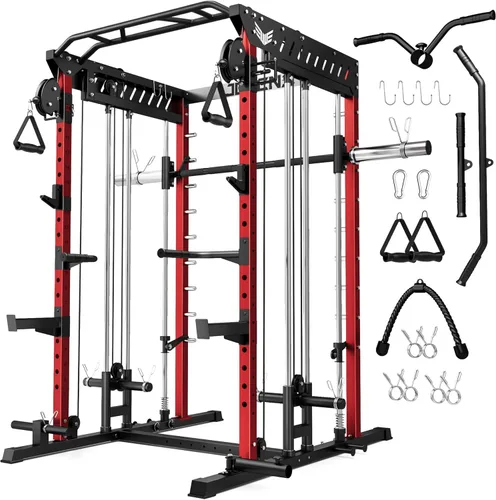 Vista 33 de JELENS M21 - Máquina Smith, jaula de potencia multifunción con sistema de cruce de cable de polea doble, banco de sentadillas todo en uno de 907 kg
