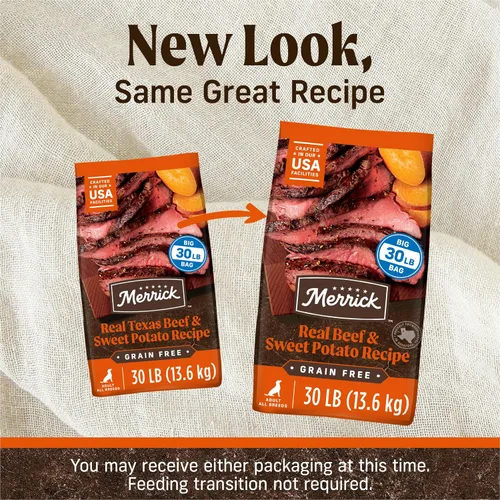 Vista 2 de Merrick Alimento seco premium para perros adultos sin granos, croquetas saludables y naturales, carne de res y batata de Texas real, bolsa de 30.0