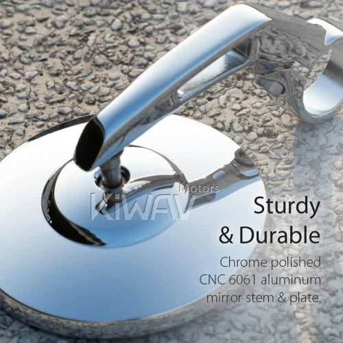 Vista 3 de KiWAV Espejos de extremo de barra para motocicleta Bob Chrome compatible con manillar roscado M6