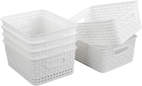 Vista 8 de Paquete de 4 cestas de almacenamiento pequeñas de plástico gris, 10 x 7.7 x 4 pulgadas 10" x 7.7" x 4", Home Organization, Space - Saving Storage