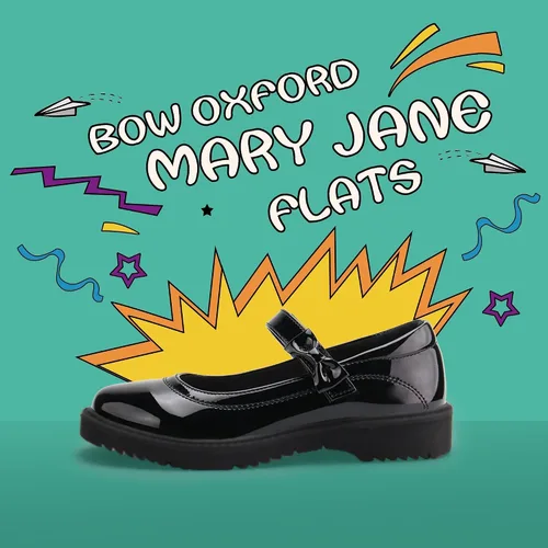 Vista 3 de JABASIC Zapatos de escuela negros para niñas Bow Oxford Mary Jane Flats