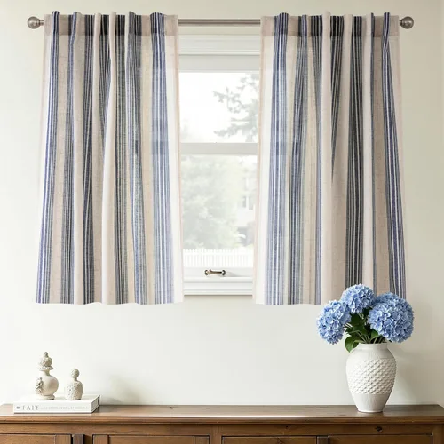 Vista 46 de DriftAway Cortinas de estilo granja con rayas verticales de lino mezclado texturizado con filtro de luz semitransparente para sala de estar