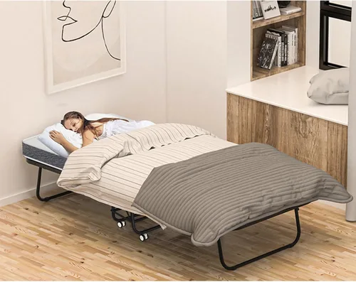 Vista 5 de Espsilto Cama plegable tamaño cuna con colchón para adultos, cama plegable portátil de 75 x 31 pulgadas para invitados, ahorro de espacio y fácil