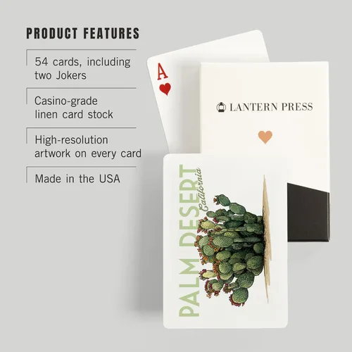 Vista 3 de Lantern Press Palm Desert, California, cactus tuna (52 cartas de juego, baraja de cartas de tamaño póquer con comodines)