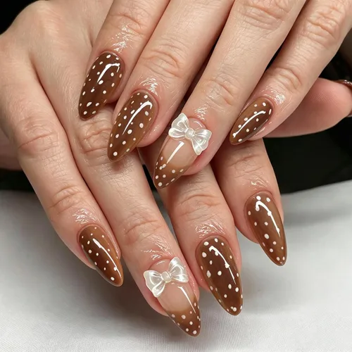 Vista 17 de Uñas postizas medianas a presión, color marrón, 24 unidades Color-3Color-3)
