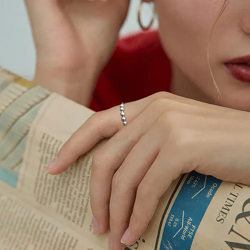 Vista 4 de Anillos giratorios ajustables de plata, anillo para aliviar la ansiedad, anillos de cuentas antipreocupaciones, regalo para mujeres, hombres y niñas