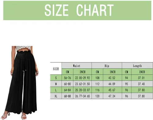 Vista 6 de YOLAI Pantalones palazzo de pierna ancha para mujer, pantalones casuales de cintura alta, plisados, holgados, con cordón