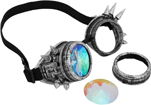 Vista 88 de Gafas caleidoscopio para raves trippy psicodélico steampunk con lentes de cristal de difracción de prisma arcoíris