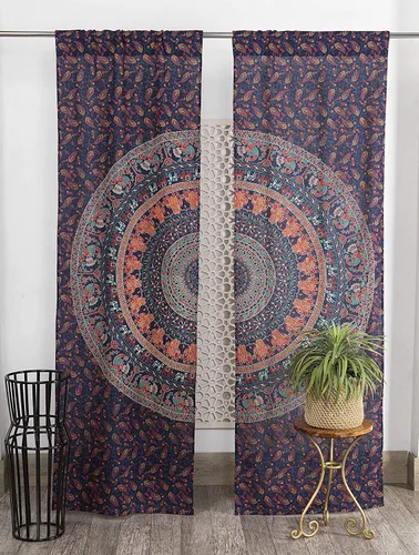 Vista 15 de Cortinas de ventana de mandala hippie indio, gitano, bohemio, sol, luna, hermosas cortinas para dormitorio, sala de estar, balcón, cenefa