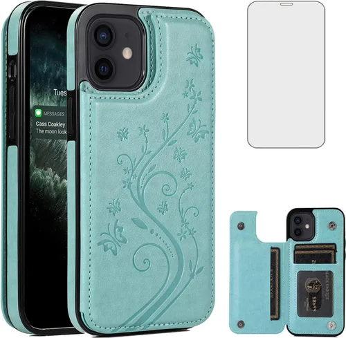 Vista 11 de Asuwish Funda compatible con iPhone 12 Pro iPhone12 6.1, protector de pantalla de vidrio templado, tarjetero y cartera, funda de cuero para iPhone