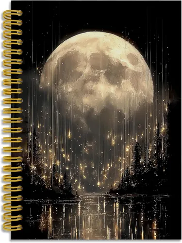 Vista 18 de Dark Witchy Moon Stars Notebook Journal, Celestial Astrology Witchy Gifts for Women Journal, Crescent Moon Face Starry Forest Spiral Notebook