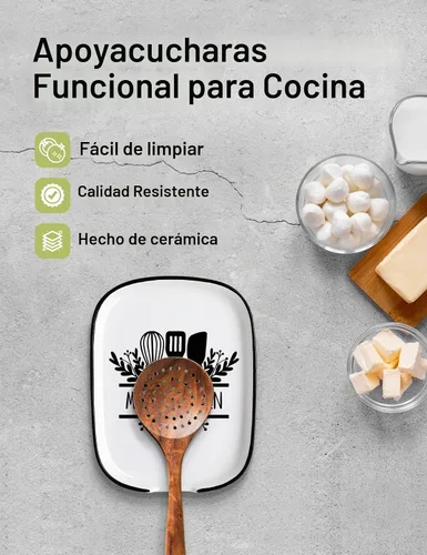 Vista 5 de Funny Mom's - Soporte de cuchara de cerámica con tabla de conversiones, soporte para utensilios de cocina de granja para estufa, encimera de cocina