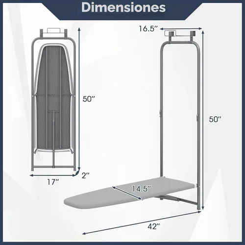 Vista 9 de GOFLAME Tabla de planchar para colocar sobre la puerta, tabla de planchar colgante con soporte de hierro y marco de metal resistente, tabla