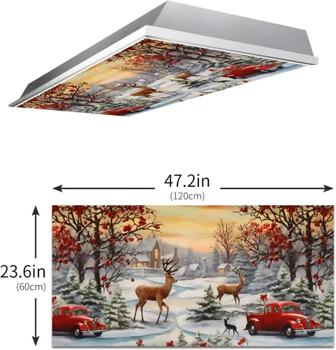 Vista 3 de Cubiertas de luz fluorescente de ciervos navideños para aula, 4 x 2 pies, cubierta roja para luz de techo de automóvil, decoración de hospital