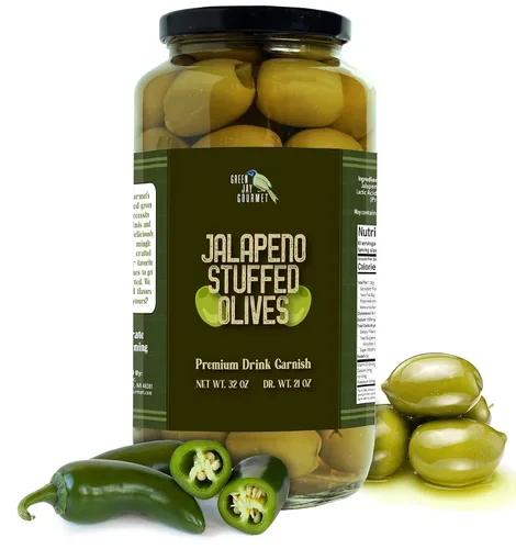 Vista 18 de Green Jay Gourmet Aceitunas Rellenas de Almendra – Aceitunas Verdes Rellenas de Almendra para Decoración de Cócteles y Tabla de Quesos – Aceitunas