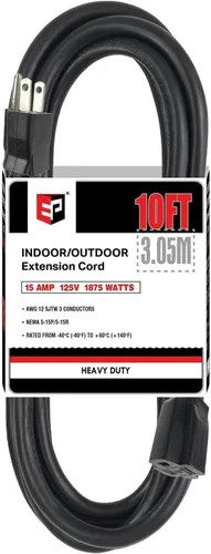 Vista 36 de EP 50 Ft Heavy Duty Outdoor Extension Cord, 12/3 SJTW Black 3-Prong Negro