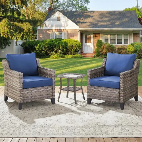 Vista 46 de Belord Sofá de patio exterior acolchado de 3 asientos de lujo de 6 pulgadas Cojín de mimbre marrón/beige de 6 pulgadas