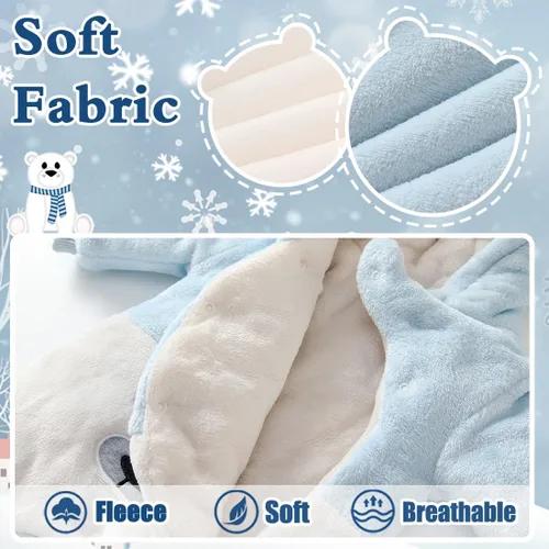 Vista 5 de Fairy Baby Traje de nieve para bebé recién nacido, oso enterizo, abrigo cálido de invierno para niñas y niños de 0 a 18 meses