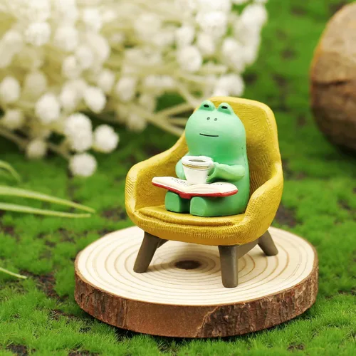 Vista 4 de PEUTIER Estatua de rana en miniatura, mini figuras de rana creativa y divertida, escultura de rana diminutas de resina, decoración para el hogar