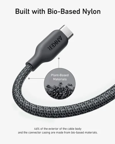Vista 2 de Anker Cable USB C, carga rápida de 240 W, USB 2.0 (6 pies, negro fantasma) Cable bio-trenzado para iPhone serie 17, MacBook Pro 2020, iPad Pro