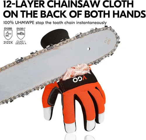 Vista 2 de Vgo... Guantes de cuero para motosierra, protección de ambas manos