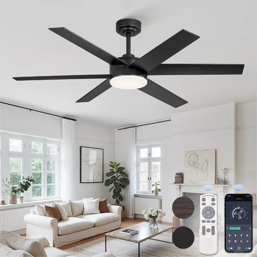 Vista 17 de Fanbulous Ventiladores de techo de 56 pulgadas con luces y control remoto, 6 aspas reversibles, regulables, 3000K-6000K ajustables, ventiladores