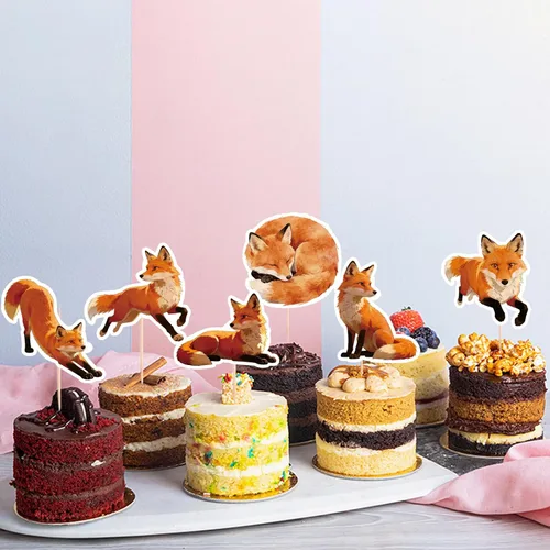 Vista 5 de 48 Pcs Fox Cupcake Toppers - Woodland Animal Cake Picks for Woodland Animal-Themed Baby Shower Birthday Party Table Decorations Supplies