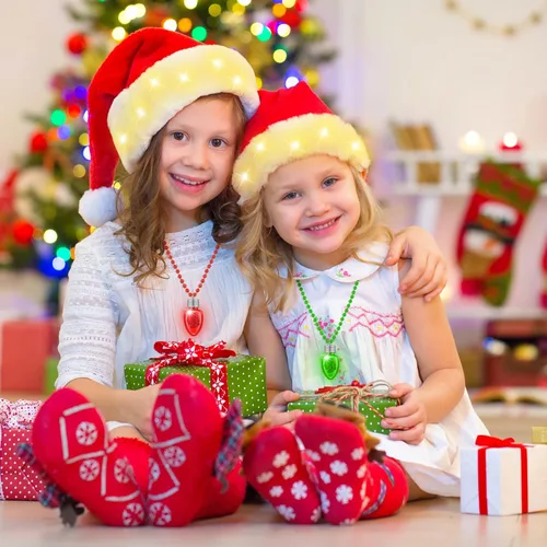 Vista 5 de Suhine 24 piezas de sombreros de Navidad con luz LED, color parpadeante, collares de bombilla de Navidad para adultos y niños, suministros de fiesta