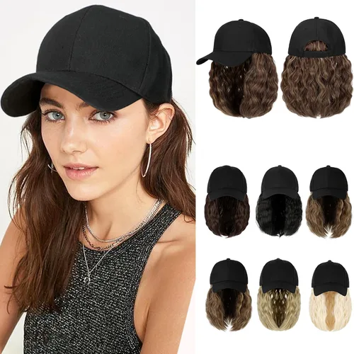 Vista 9 de Peluca de gorra de béisbol para mujer, gorra de béisbol con extensiones de cabello, gorra ajustable adjunta de 24 pulgadas de largo, ondulada