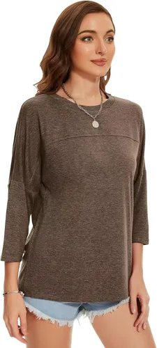 Vista 10 de ZENNILO Camisetas casuales de manga 3/4 para mujer, holgadas, cuello redondo, lindas camisetas básicas