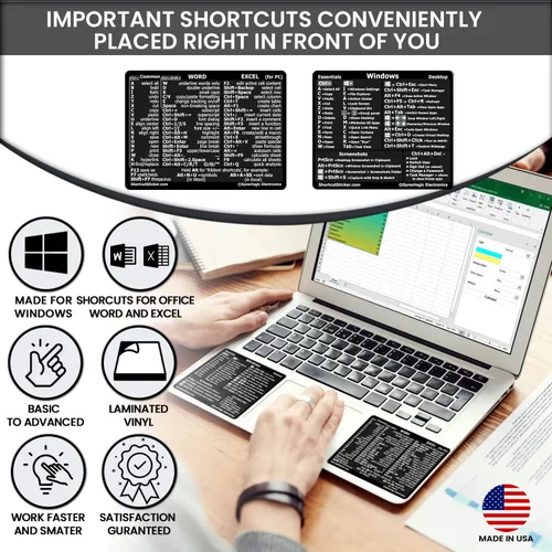 Vista 5 de SYNERLOGIC Guía de referencia rápida para Windows + Word/Excel (para Windows) Adhesivos de acceso directo de teclado, vinilo sin residuos Negro