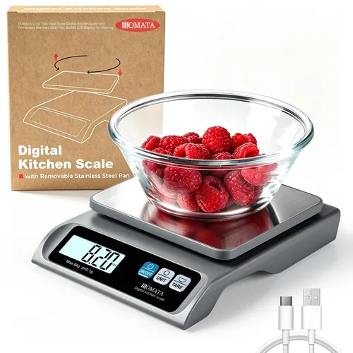 Vista 11 de BOMATA Báscula de alimentos de 0.00 oz/ 13 libras, báscula digital de cocina con bandeja de acero inoxidable extraíble, pantalla LCD retroiluminada
