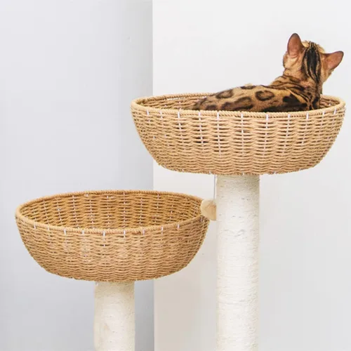 Vista 10 de SHENGOCASE Cat Tower Tree - Accesorios de repuesto para árbol de mesa, cesta de mimbre tejida a mano con cojín suave (1 unidad)