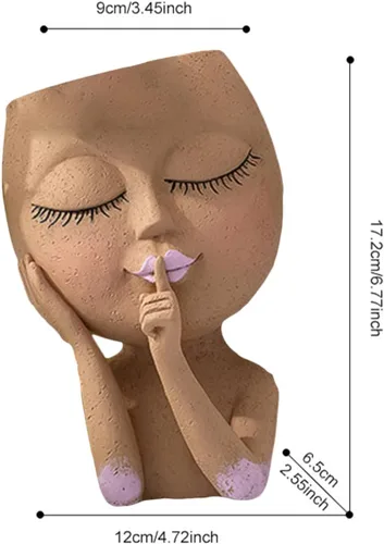 Vista 2 de Macetero de cabeza, macetas con agujero de drenaje, macetas únicas con ojos cerrados, macetas de cabeza de resina para plantas