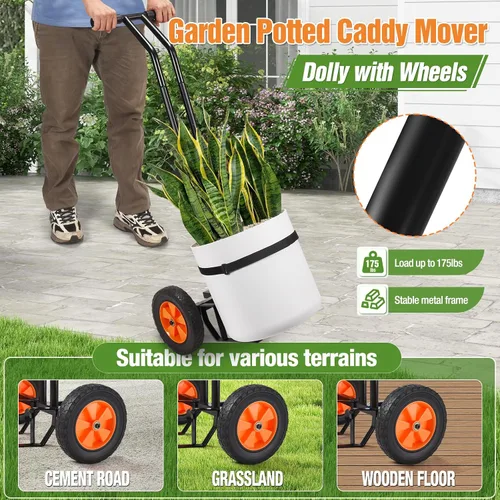 Vista 2 de Carrito de plantas con ruedas, carrito de plantas resistente con brazo de agarre ajustable y ventosas para macetas, carrito de mudanza de macetas