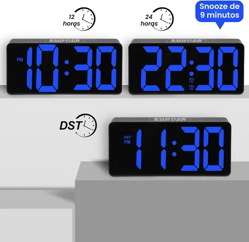 Vista 5 de PPLEE Reloj despertador para dormitorio con luz nocturna y dígitos atrevidos, reloj digital de 7 pulgadas con alarmas dobles y puertos de carga USB