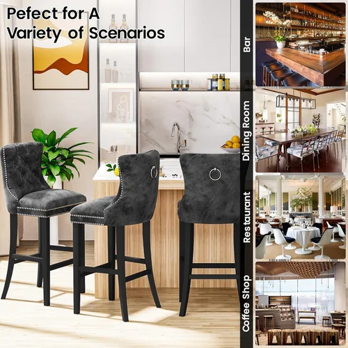Vista 8 de Recaceik Juego de 2 taburetes de bar de altura de mostrador, modernos taburetes de bar de terciopelo con respaldo, taburetes de bar tapizados de 27