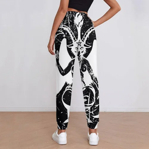 Vista 3 de Satanic Goat Baphomet - Pantalones deportivos de cintura alta con bolsillos para mujer