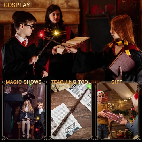 Vista 6 de EZVYAO Varita mágica iluminada con 4 luces y sonidos de color, paquete de 6 varitas de juguete de bruja iluminadoras para fiestas de niños, cosplay