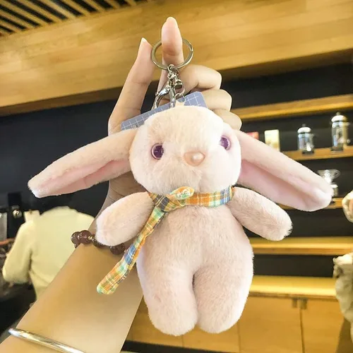 Vista 6 de BONICI Chicas y mujeres creativas y bonitas orejas grandes cálida bufanda suave con colgante de conejo llavero llavero de Año Nuevo bolso de mano