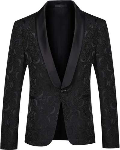 Vista 2 de YFFUSHI Trajes de jacquard de 2 piezas para hombre, esmoquin, 1 botón, cuello chal, fiesta, cena, traje de boda