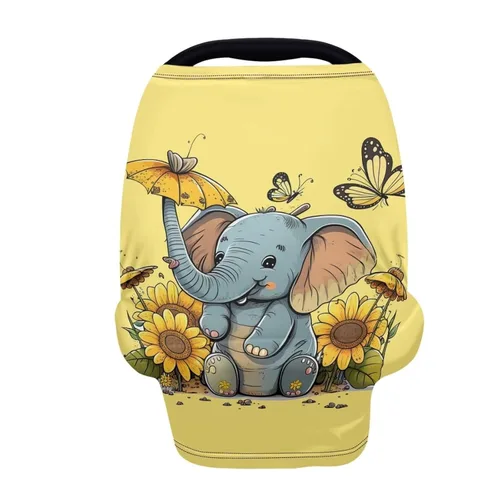 Vista 17 de ZFRXIGN Funda de asiento de automóvil de elefante y girasol, bufanda transpirable para lactancia, toldo multiusos para cochecito, silla alta