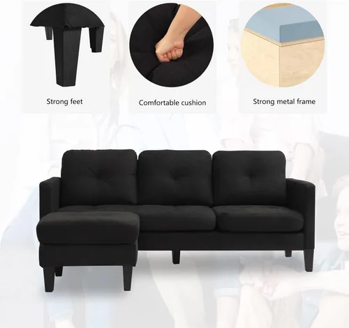 Vista 4 de Sofá modular convertible, sofá en forma de L, moderno juego de sofá de 3 asientos con diván reversible para sala de estar pequeña, apartamento
