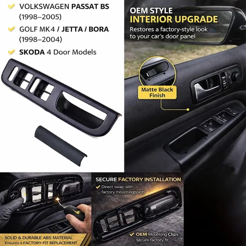 Vista 4 de Bisel del interruptor de ventana del lado del conductor, puerta delantera izquierda compatible con Volkswagen Passat B5 Jetta Golf Bora Mk4 Skoda Oe