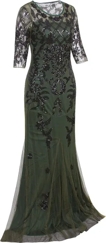 Vista 2 de Vijiv - Vestido de noche de fiesta largo vintage de los años 20 para boda, vestido de noche con lentejuelas de manga 23