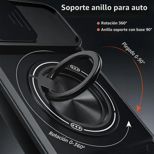 Vista 6 de Dssairo Funda para iPhone 15 con anillo magnético de rotación de 360° compatible con carcasa MagSafe Slide para cámara, soporte plegable, funda Negro